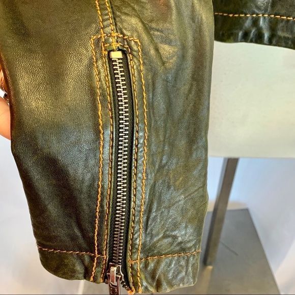 Topshop dark green leather jacket size 4 - Picture 6 of 12
